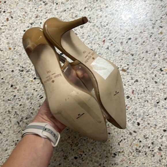 Kate Spade mesh slingback patent trim heels pump tan nude beige 7 - Picture 8 of 10